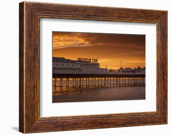 Brighton Pier at sunrise, Brighton, East Sussex, Sussex, England, United Kingdom, Europe-Andrew Sproule-Framed Photographic Print