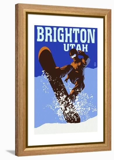 Brighton Resort, Utah - Colorblocked Snowboarder-Lantern Press-Framed Stretched Canvas