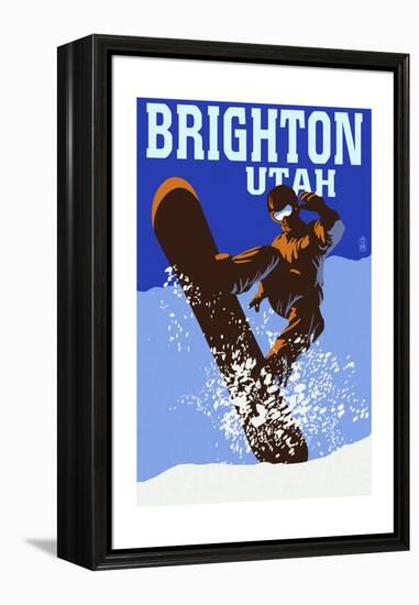 Brighton Resort, Utah - Colorblocked Snowboarder-Lantern Press-Framed Stretched Canvas