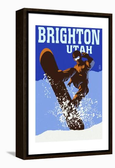 Brighton Resort, Utah - Colorblocked Snowboarder-Lantern Press-Framed Stretched Canvas