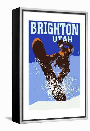 Brighton Resort, Utah - Colorblocked Snowboarder-Lantern Press-Framed Stretched Canvas