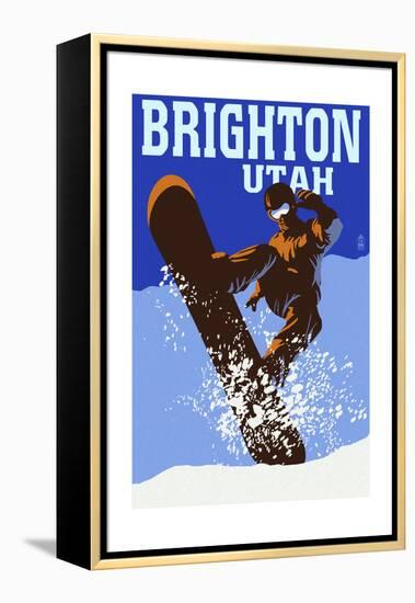 Brighton Resort, Utah - Colorblocked Snowboarder-Lantern Press-Framed Stretched Canvas