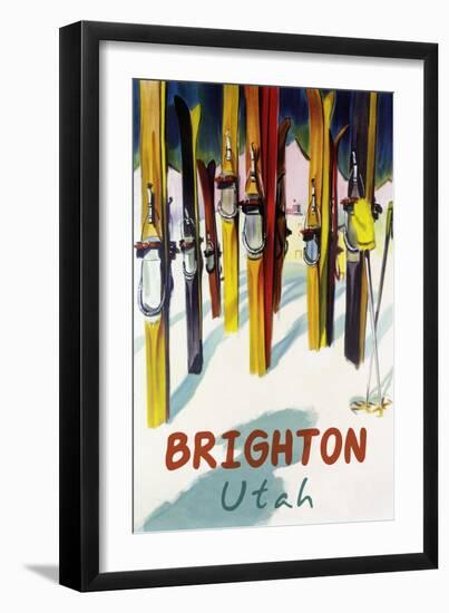 Brighton Resort, Utah - Colorful Skis-Lantern Press-Framed Art Print