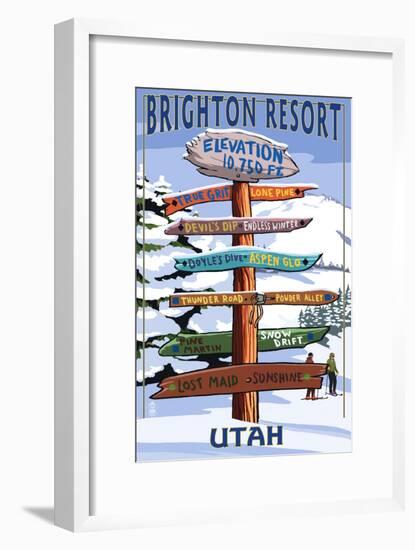 Brighton Resort, Utah - Ski Signpost-Lantern Press-Framed Art Print