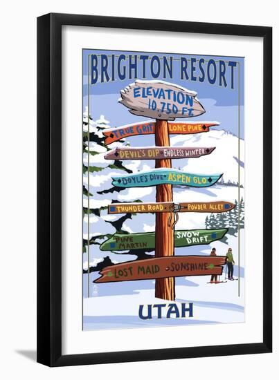 Brighton Resort, Utah - Ski Signpost-Lantern Press-Framed Art Print