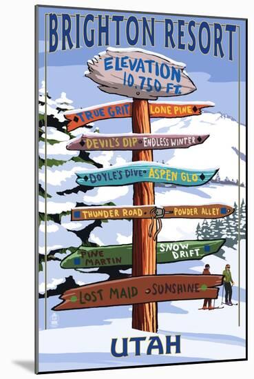 Brighton Resort, Utah - Ski Signpost-Lantern Press-Mounted Art Print