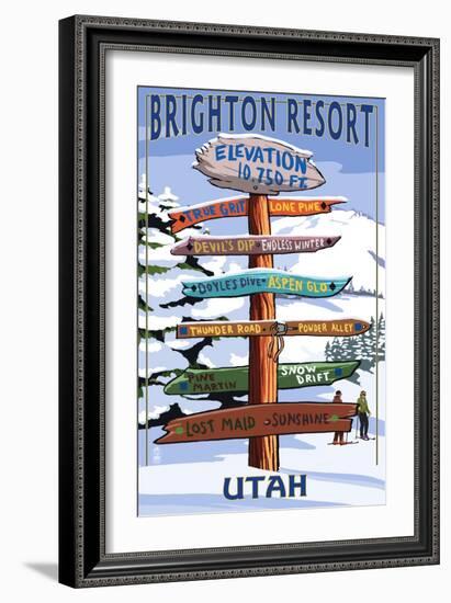 Brighton Resort, Utah - Ski Signpost-Lantern Press-Framed Art Print