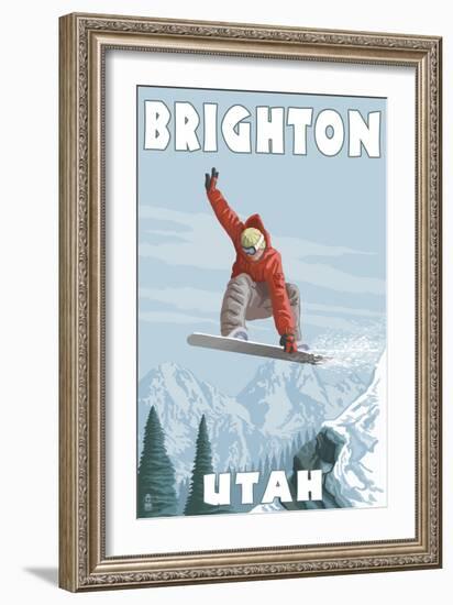 Brighton Resort, Utah - Snowboarder Jumping-Lantern Press-Framed Art Print