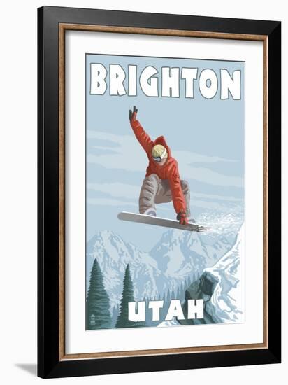 Brighton Resort, Utah - Snowboarder Jumping-Lantern Press-Framed Art Print