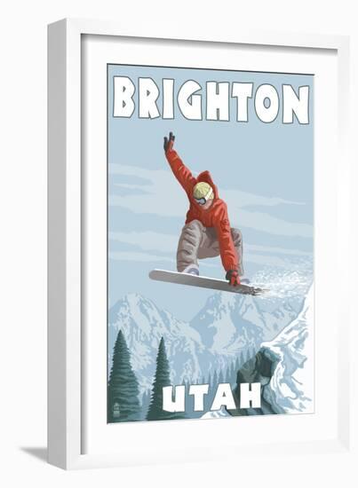 Brighton Resort, Utah - Snowboarder Jumping-Lantern Press-Framed Art Print