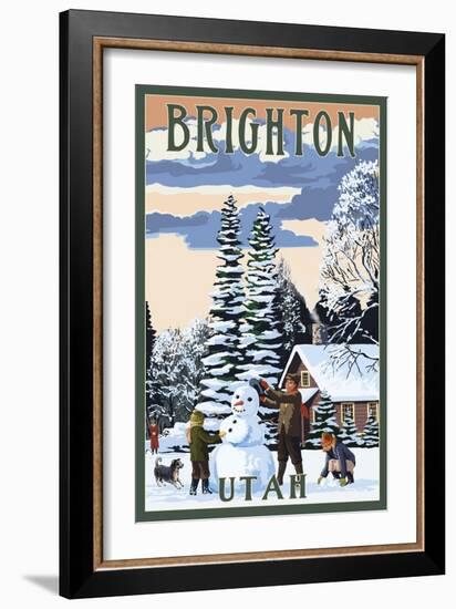 Brighton Resort, Utah - Snowman Scene-Lantern Press-Framed Art Print