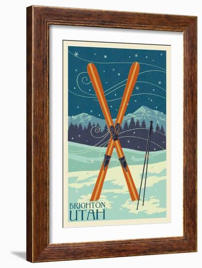 Brighton, Utah - Crossed Skis-Lantern Press-Framed Art Print