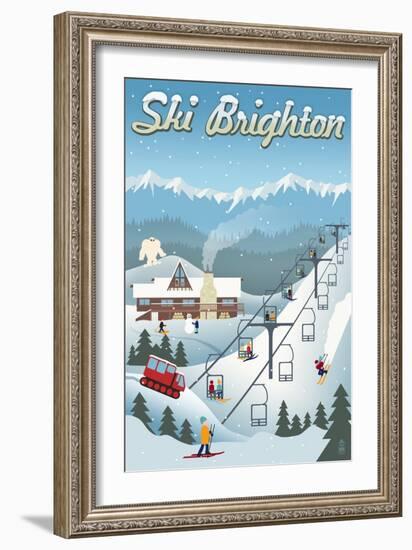 Brighton, Utah - Retro Ski Resort-Lantern Press-Framed Art Print