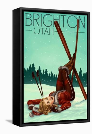 Brighton, Utah - Ski Pinup-Lantern Press-Framed Stretched Canvas