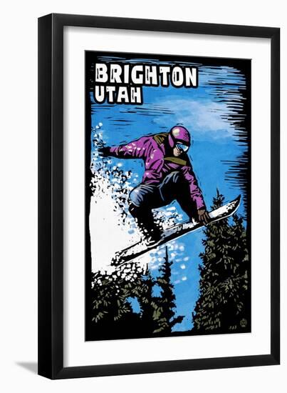 Brighton, Utah - Snowboarder - Scratchboard-Lantern Press-Framed Art Print