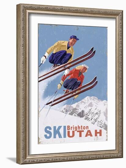 Brighton, Utah - Vintage Skiers-Lantern Press-Framed Art Print