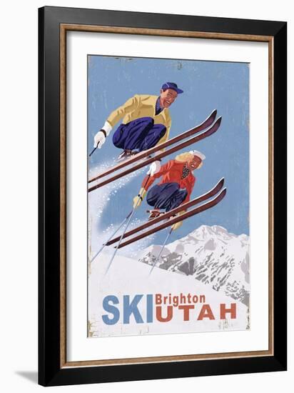 Brighton, Utah - Vintage Skiers-Lantern Press-Framed Art Print