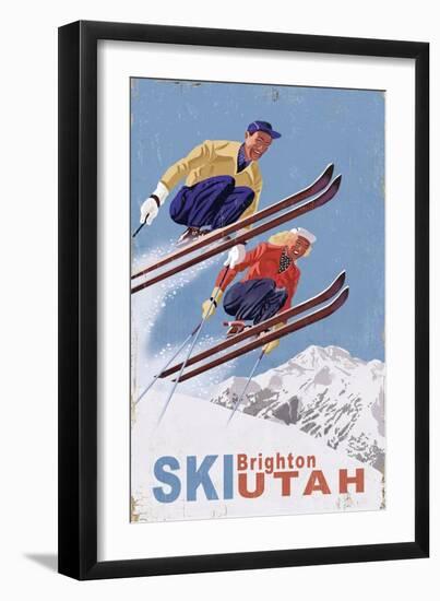 Brighton, Utah - Vintage Skiers-Lantern Press-Framed Art Print