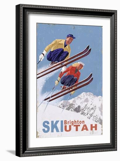 Brighton, Utah - Vintage Skiers-Lantern Press-Framed Art Print