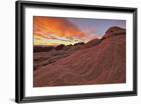 Brilliant Orange Clouds at Sunrise over Sandstone, Valley of Fire State Park, Nevada-James Hager-Framed Photographic Print