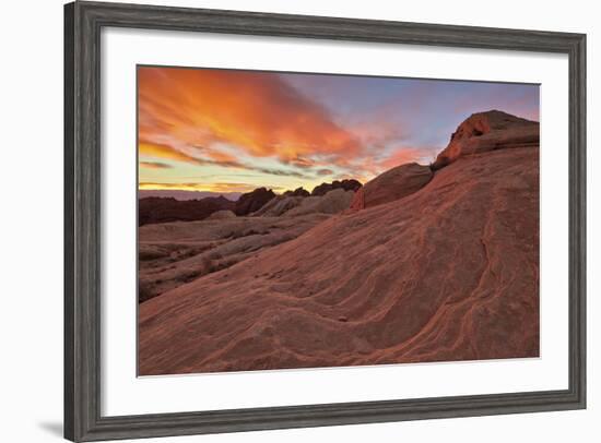 Brilliant Orange Clouds at Sunrise over Sandstone, Valley of Fire State Park, Nevada-James Hager-Framed Photographic Print