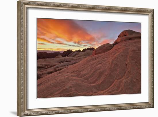 Brilliant Orange Clouds at Sunrise over Sandstone, Valley of Fire State Park, Nevada-James Hager-Framed Photographic Print