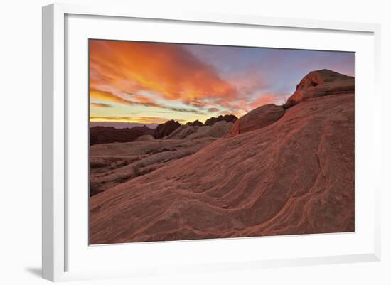 Brilliant Orange Clouds at Sunrise over Sandstone, Valley of Fire State Park, Nevada-James Hager-Framed Photographic Print