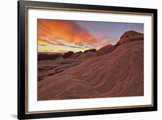 Brilliant Orange Clouds at Sunrise over Sandstone, Valley of Fire State Park, Nevada-James Hager-Framed Photographic Print