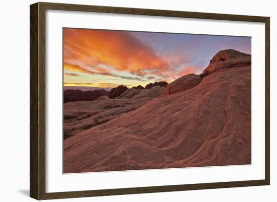 Brilliant Orange Clouds at Sunrise over Sandstone, Valley of Fire State Park, Nevada-James Hager-Framed Photographic Print