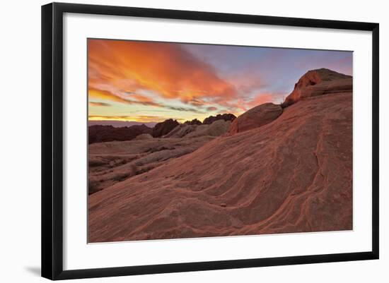 Brilliant Orange Clouds at Sunrise over Sandstone, Valley of Fire State Park, Nevada-James Hager-Framed Photographic Print