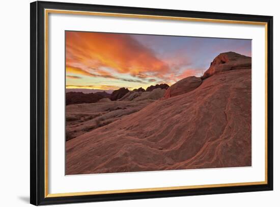 Brilliant Orange Clouds at Sunrise over Sandstone, Valley of Fire State Park, Nevada-James Hager-Framed Photographic Print