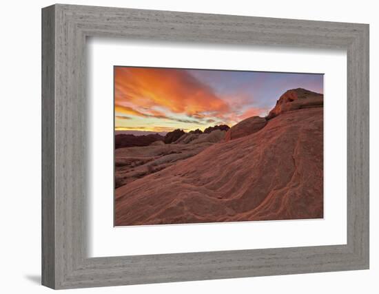 Brilliant Orange Clouds at Sunrise over Sandstone, Valley of Fire State Park, Nevada-James Hager-Framed Photographic Print