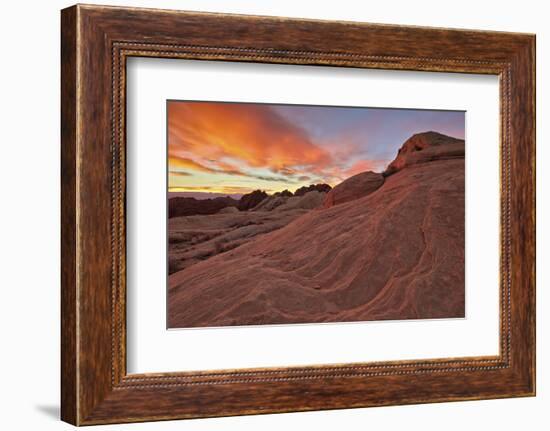 Brilliant Orange Clouds at Sunrise over Sandstone, Valley of Fire State Park, Nevada-James Hager-Framed Photographic Print