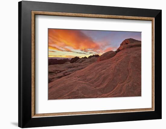 Brilliant Orange Clouds at Sunrise over Sandstone, Valley of Fire State Park, Nevada-James Hager-Framed Photographic Print