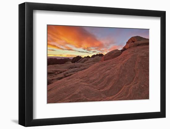 Brilliant Orange Clouds at Sunrise over Sandstone, Valley of Fire State Park, Nevada-James Hager-Framed Photographic Print