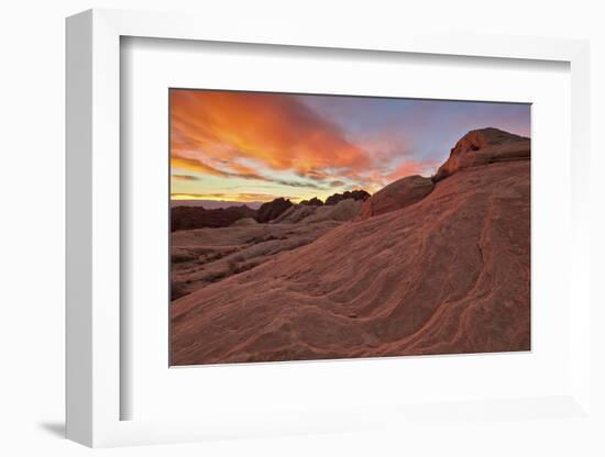 Brilliant Orange Clouds at Sunrise over Sandstone, Valley of Fire State Park, Nevada-James Hager-Framed Photographic Print