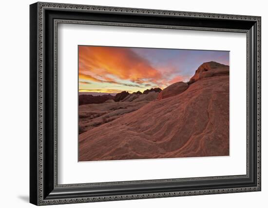 Brilliant Orange Clouds at Sunrise over Sandstone, Valley of Fire State Park, Nevada-James Hager-Framed Photographic Print