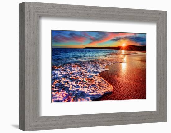 Brilliant Vacation Destination Beach Sunrise with Colorful Sand Bright Sea Foam Pink Clouds and Dis-West Coast Scapes-Framed Photographic Print