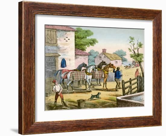 Bringing Fresh Horses out of the Stable at a Posting Inn-null-Framed Art Print