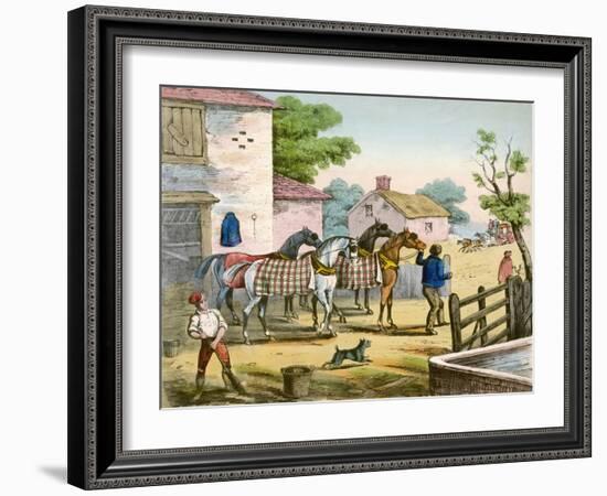 Bringing Fresh Horses out of the Stable at a Posting Inn-null-Framed Art Print