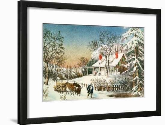 Bringing Home the Logs, Winter Landscape-Currier & Ives-Framed Giclee Print