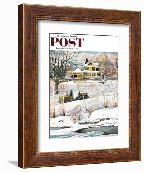 "Bringing Home the Tree" Saturday Evening Post Cover, December 21, 1957-John Clymer-Framed Giclee Print