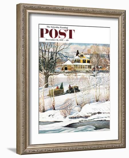 "Bringing Home the Tree" Saturday Evening Post Cover, December 21, 1957-John Clymer-Framed Giclee Print