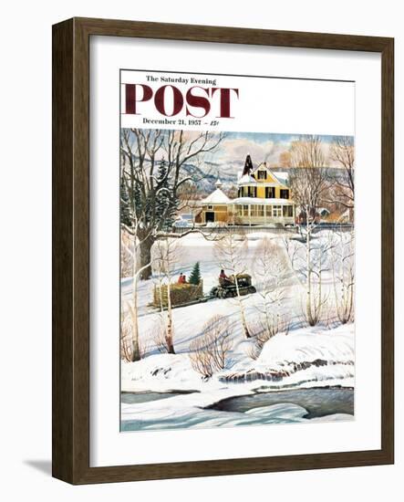 "Bringing Home the Tree" Saturday Evening Post Cover, December 21, 1957-John Clymer-Framed Giclee Print