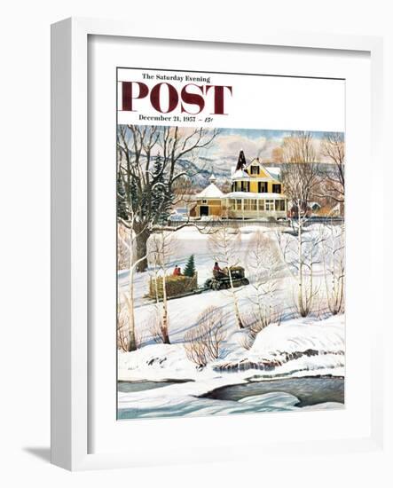 "Bringing Home the Tree" Saturday Evening Post Cover, December 21, 1957-John Clymer-Framed Giclee Print