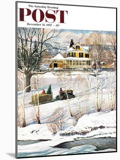 "Bringing Home the Tree" Saturday Evening Post Cover, December 21, 1957-John Clymer-Mounted Giclee Print