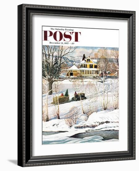 "Bringing Home the Tree" Saturday Evening Post Cover, December 21, 1957-John Clymer-Framed Giclee Print