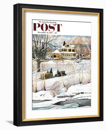 "Bringing Home the Tree" Saturday Evening Post Cover, December 21, 1957-John Clymer-Framed Giclee Print