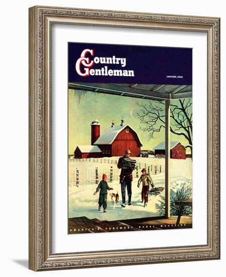 "Bringing in Firewood," Country Gentleman Cover, January 1, 1948-Francesco Delle Donne-Framed Giclee Print