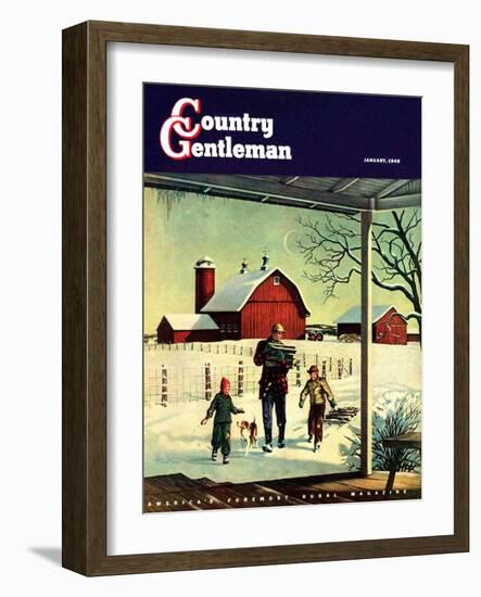 "Bringing in Firewood," Country Gentleman Cover, January 1, 1948-Francesco Delle Donne-Framed Giclee Print